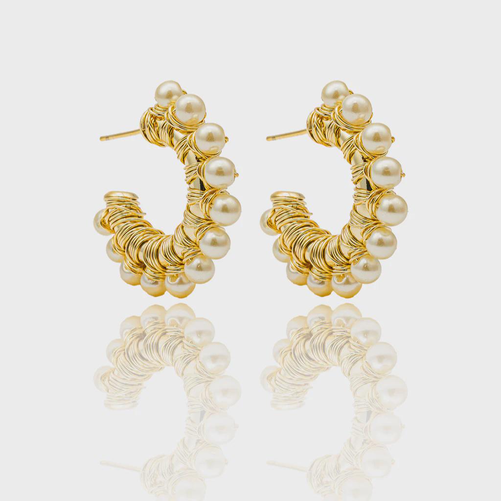 18K Gold Filled Chunky Pearl Wrapped , Everyday Jewelry, Waterproof Tarnish Resistant Hoop Earrings