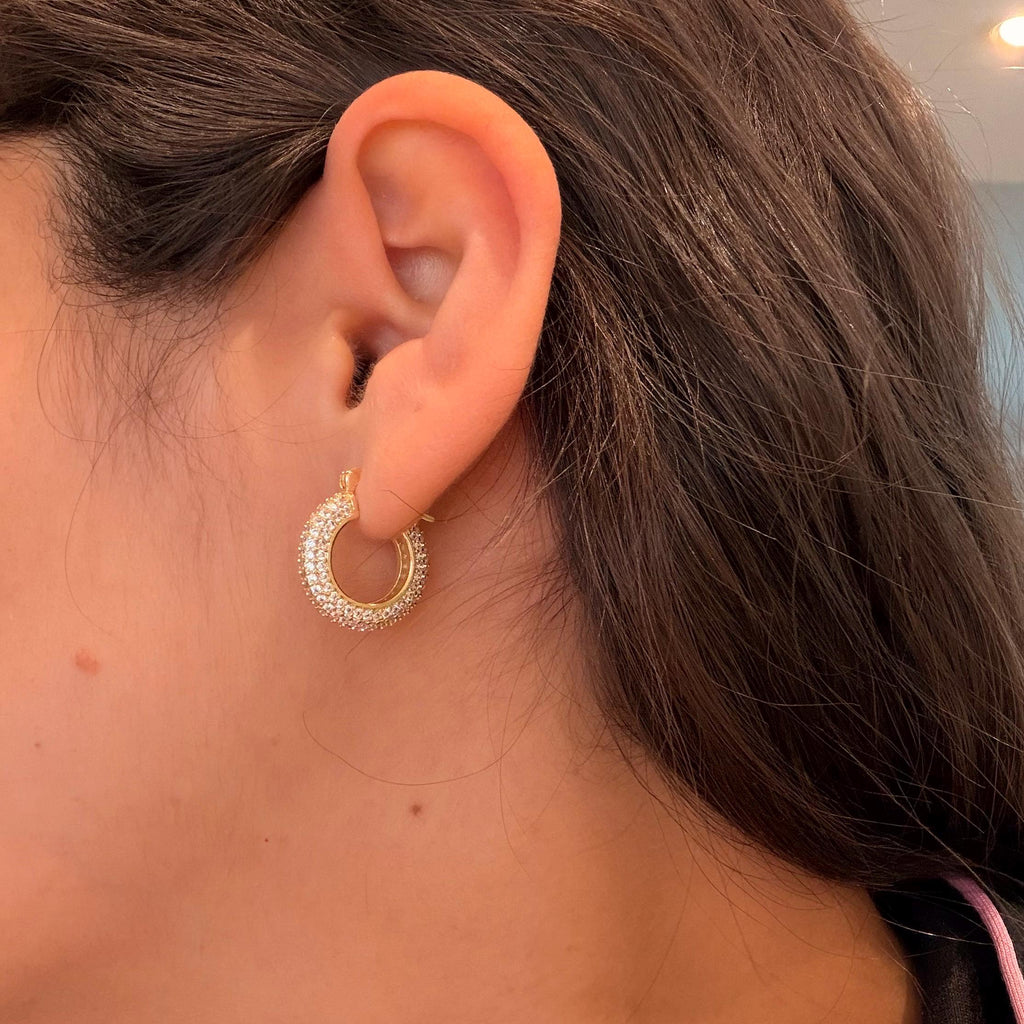 18K Gold Filled CZ Sparkly Everyday Jewelry, Waterproof Tarnish Resistant Hoop Earrings