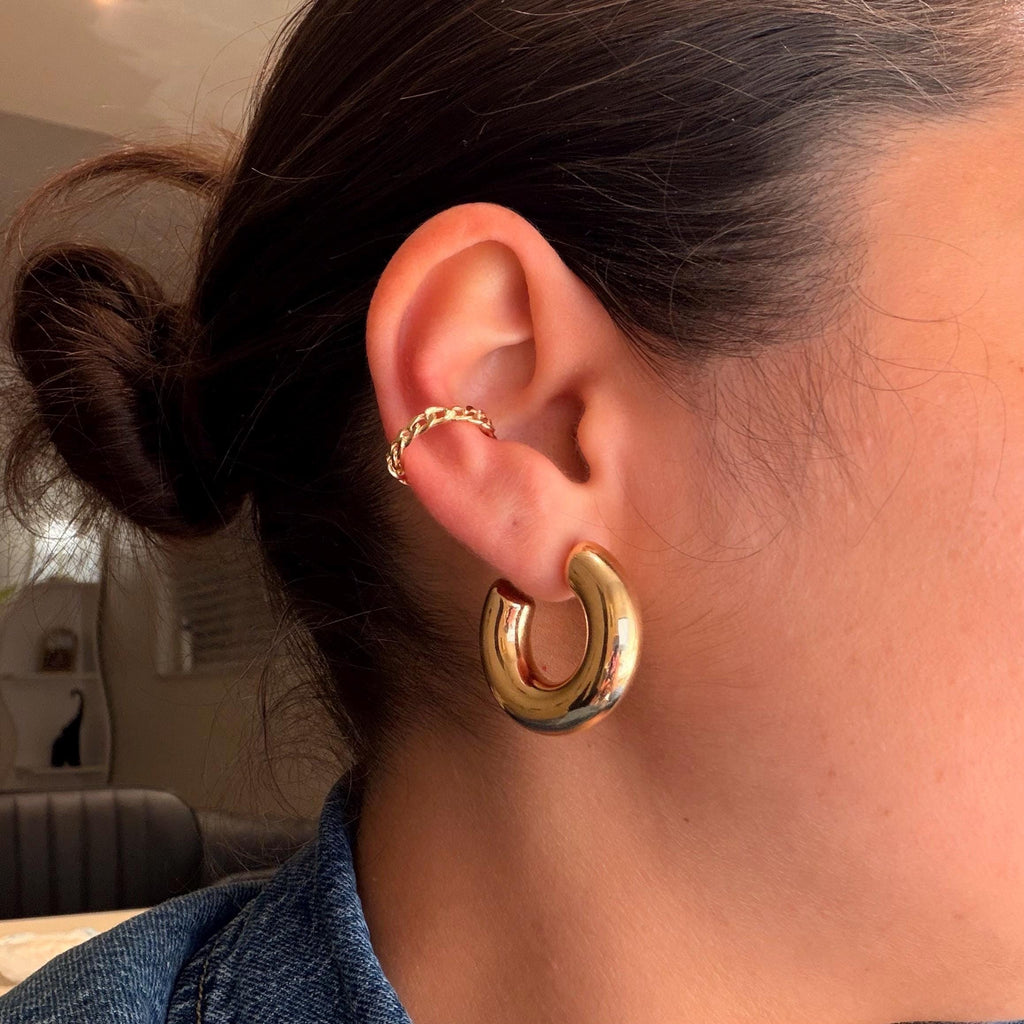 18K Gold Filled Twisted Style Ear Cuff, Everyday Jewelry, Waterproof Tarnish Resistant Hoop Earrings