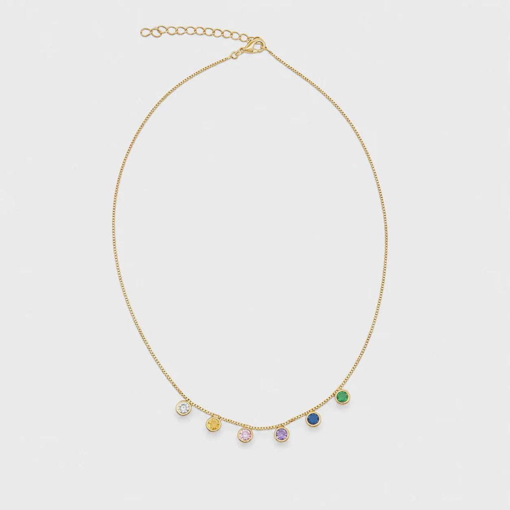 18K Gold Filled Dangling Rainbow Necklace , Waterproof Tarnish Resistant Everyday Jewelry 16+2" Inches