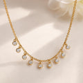 18K Gold Filled Rolo Dangling Clear Bezeled Czs, Waterproof Tarnish Resistant Everyday Jewelry Necklace 16+2" Inches