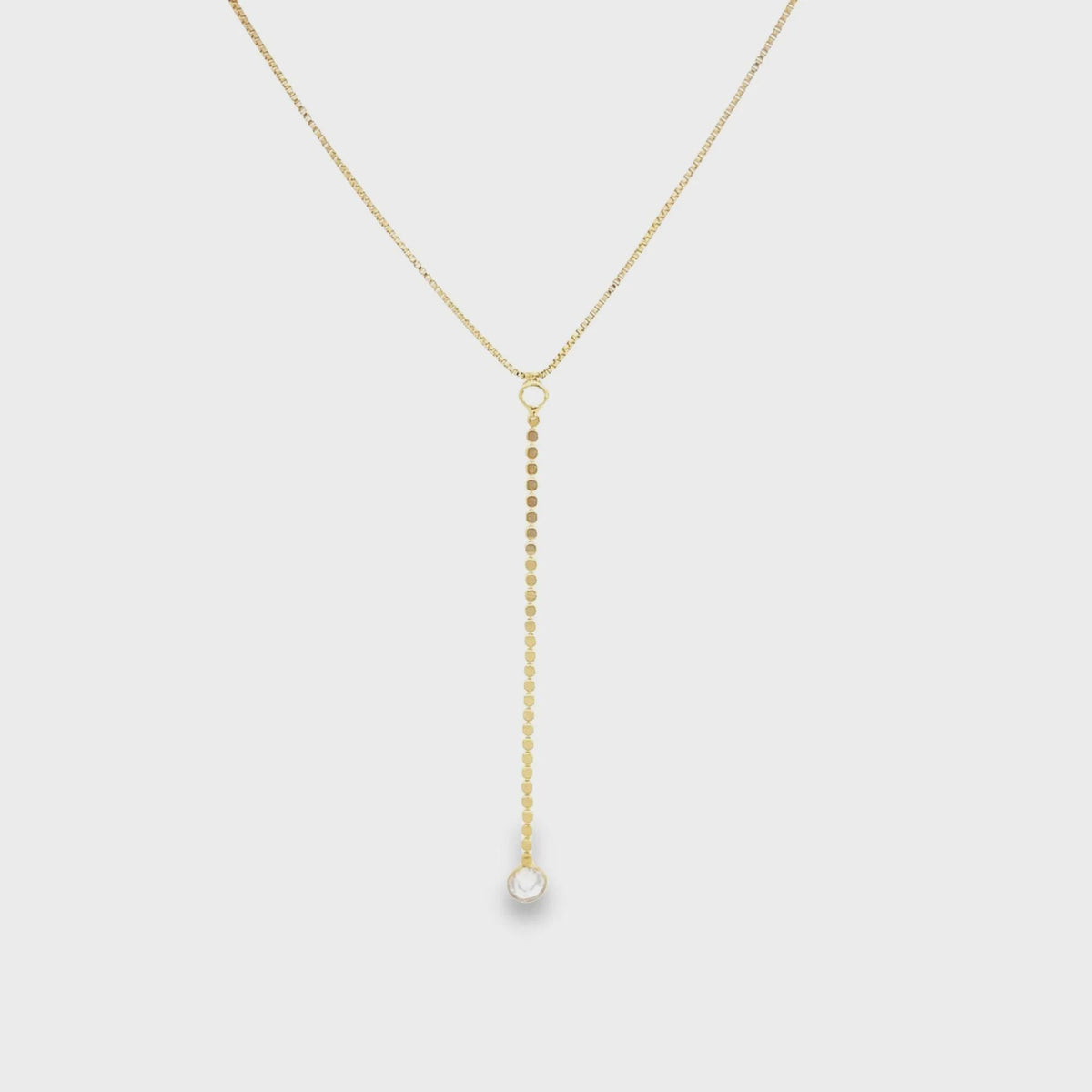 18K Gold Filled CZ Dangle Lariat Chain Necklace, Waterproof Tarnish Resistant Everyday Jewelry 15" Inches