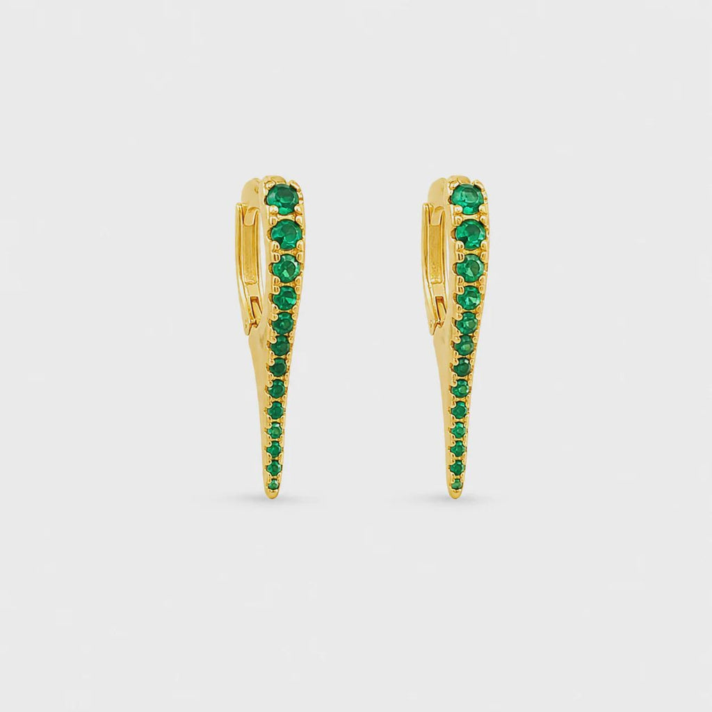 18K Gold Filled Colorful CZ Spike Earrings Huggies , Waterproof Tarnish Resistant