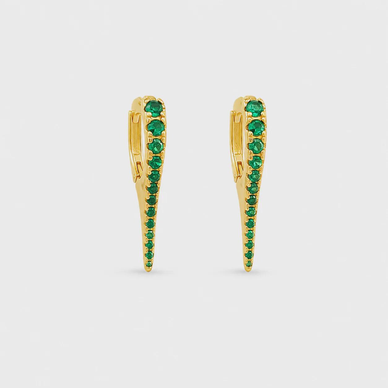 18K Gold Filled Colorful CZ Spike Earrings Huggies , Waterproof Tarnish Resistant
