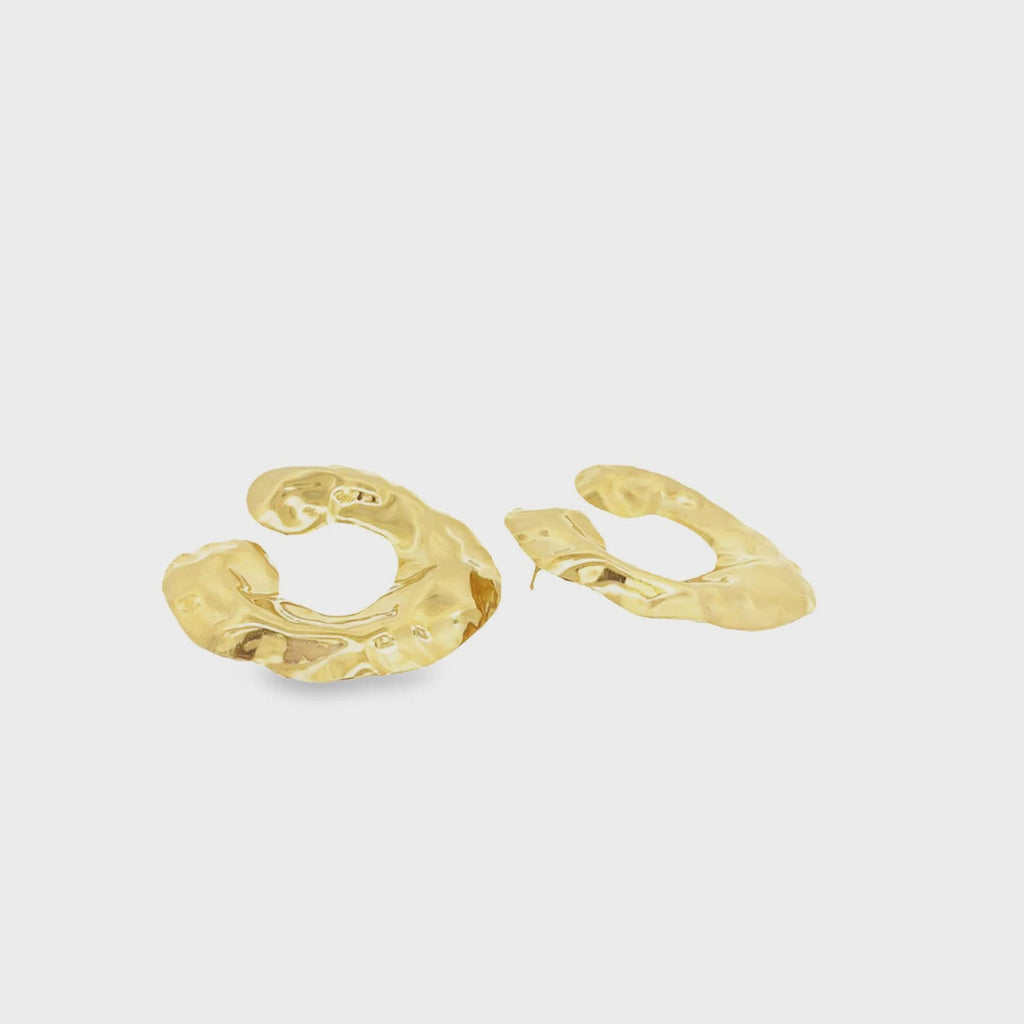 18K Gold Filled Chunky Wavy Crumbled Textured Round Fancy Waterproof Tarnish Resistant Stud Earrings Small