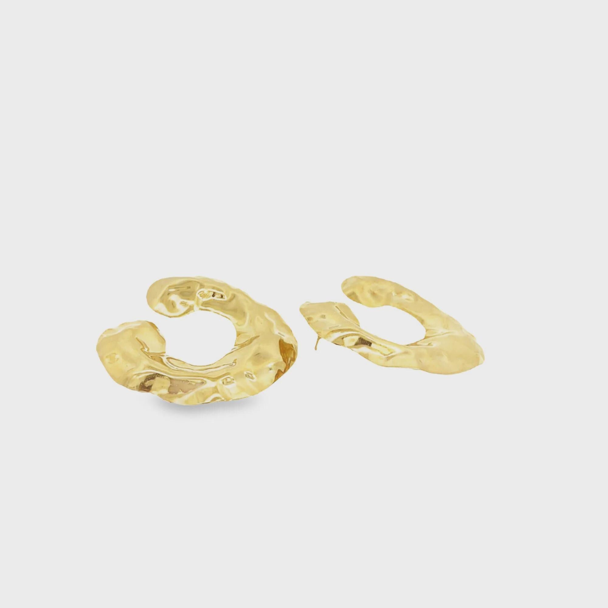 18K Gold Filled Chunky Wavy Crumbled Textured Round Fancy Waterproof Tarnish Resistant Stud Earrings Small
