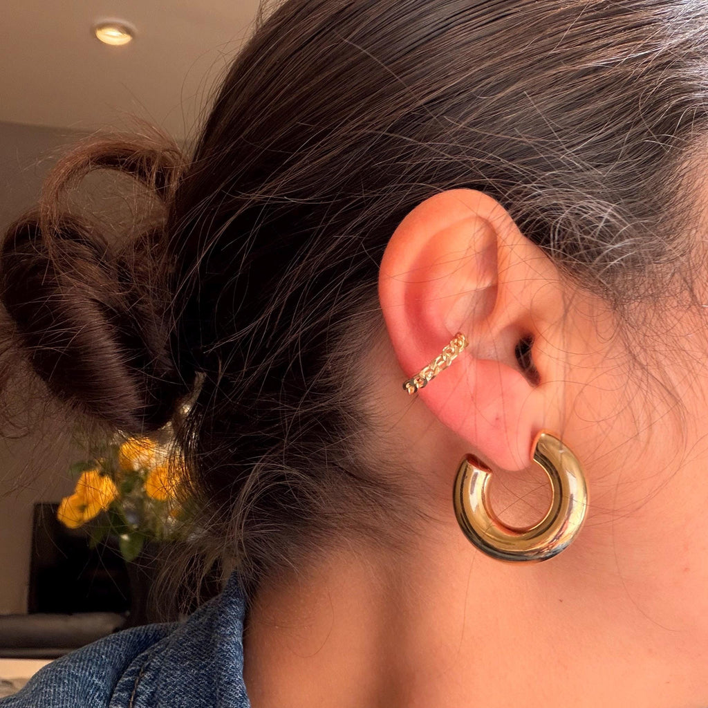 18K Gold Filled Twisted Style Ear Cuff, Everyday Jewelry, Waterproof Tarnish Resistant Hoop Earrings