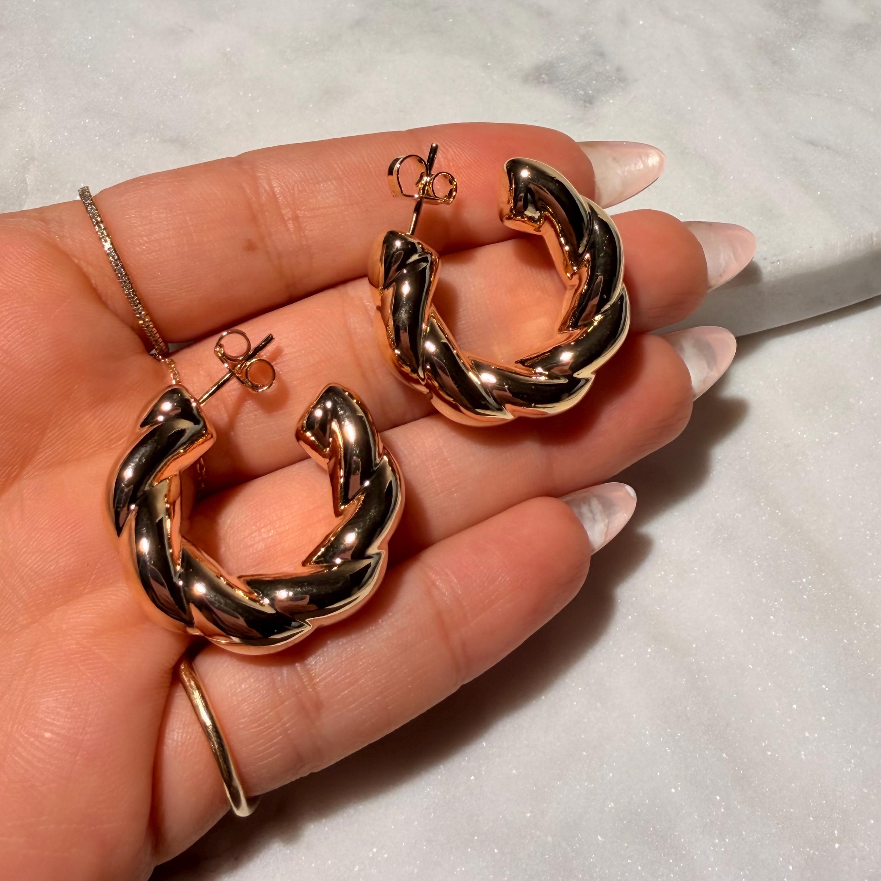 18K Gold Filled Chunky 8.9MM, Everyday Jewelry, Waterproof Tarnish Resistant Twist Hoop Earrings