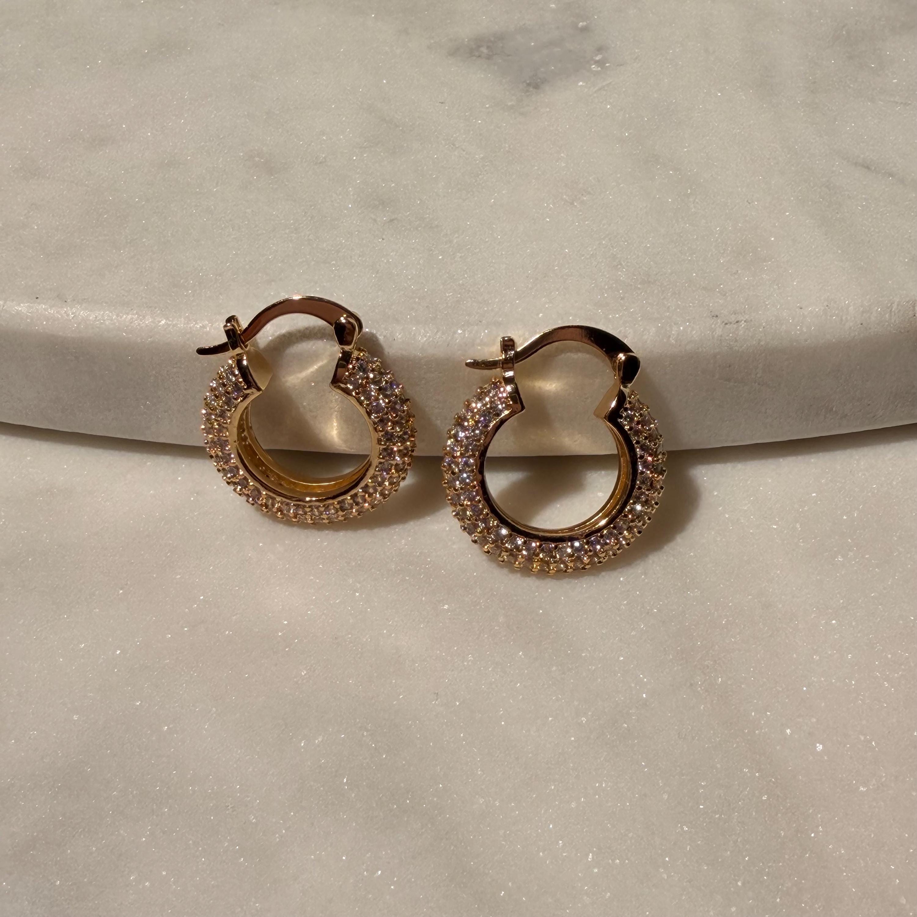 18K Gold Filled CZ Sparkly Everyday Jewelry, Waterproof Tarnish Resistant Hoop Earrings