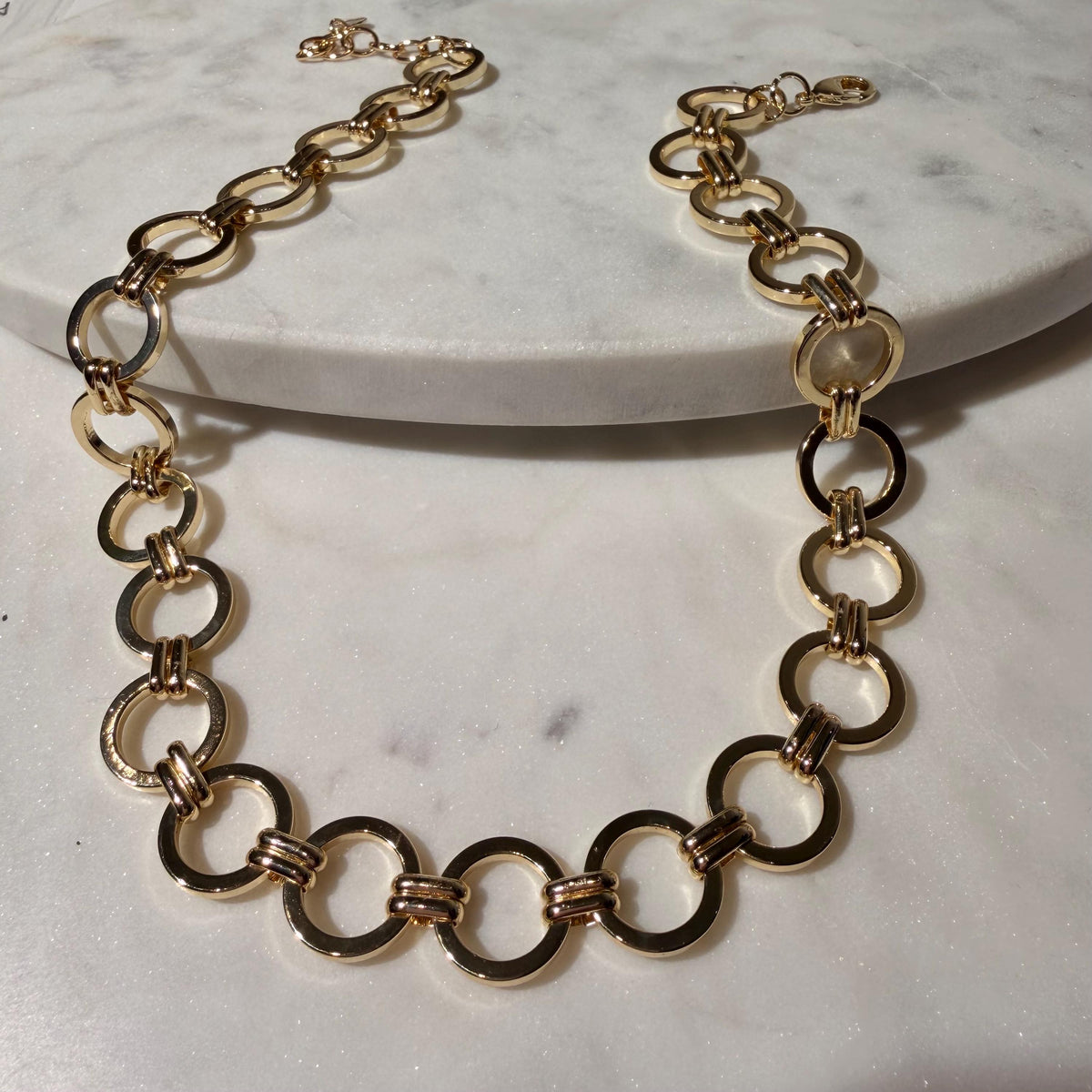 18K Gold Filled 15MM Circle Link Necklace, Waterproof Tarnish Resistant Chunky Chain  16 1/2' Inch"