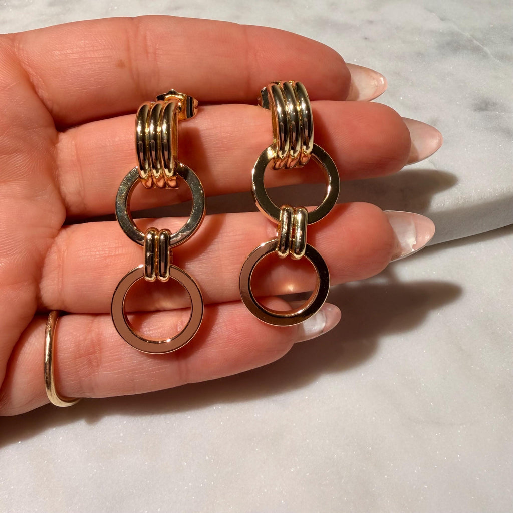 18K Gold Filled 15MM Chunky Designed Circle Link Earrings, Waterproof Tarnish Resistant