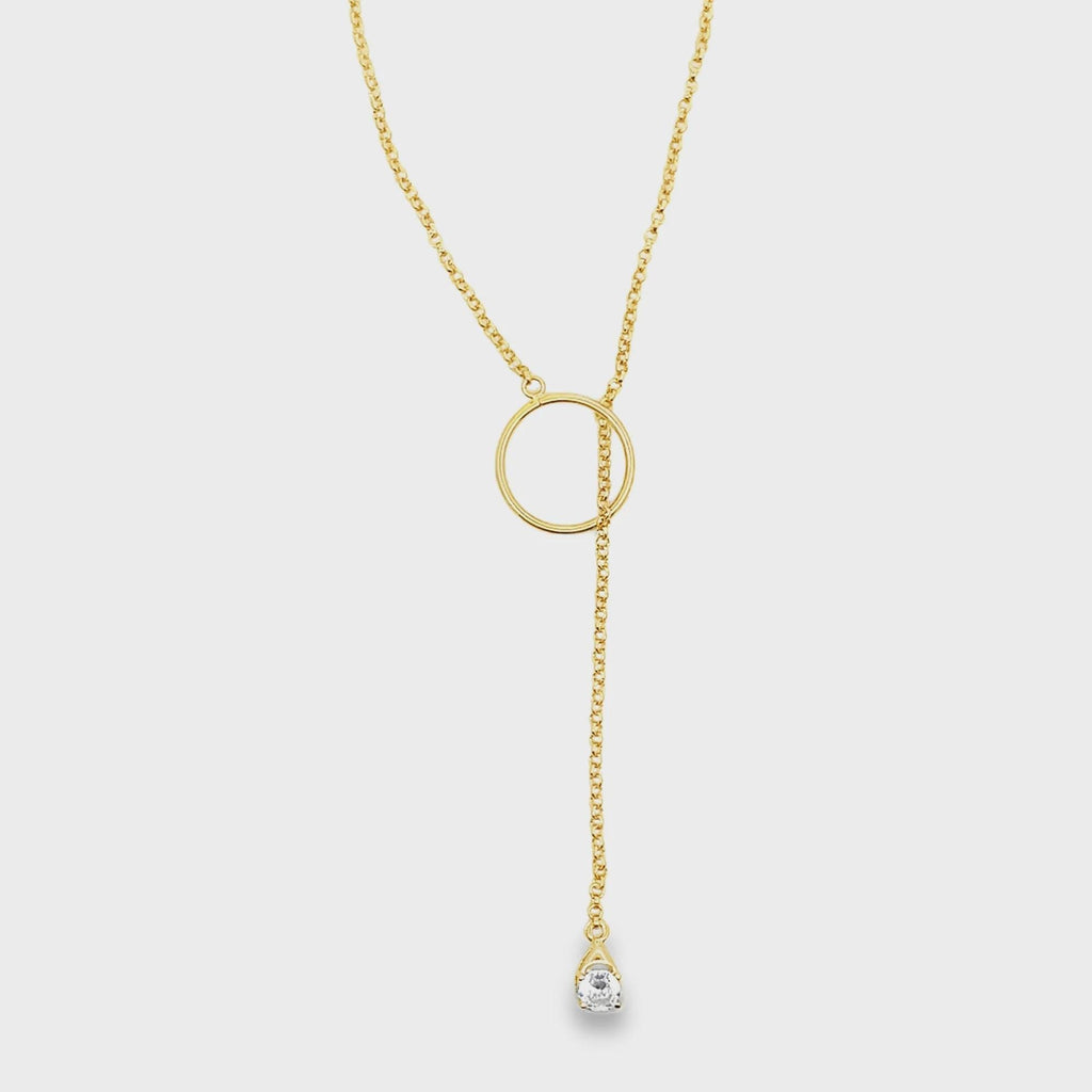 18K Gold Filled Pear CZ Dangle Lariat Chain Necklace, Waterproof Tarnish Resistant Everyday Jewelry