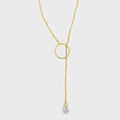 18K Gold Filled Pear CZ Dangle Lariat Chain Necklace, Waterproof Tarnish Resistant Everyday Jewelry