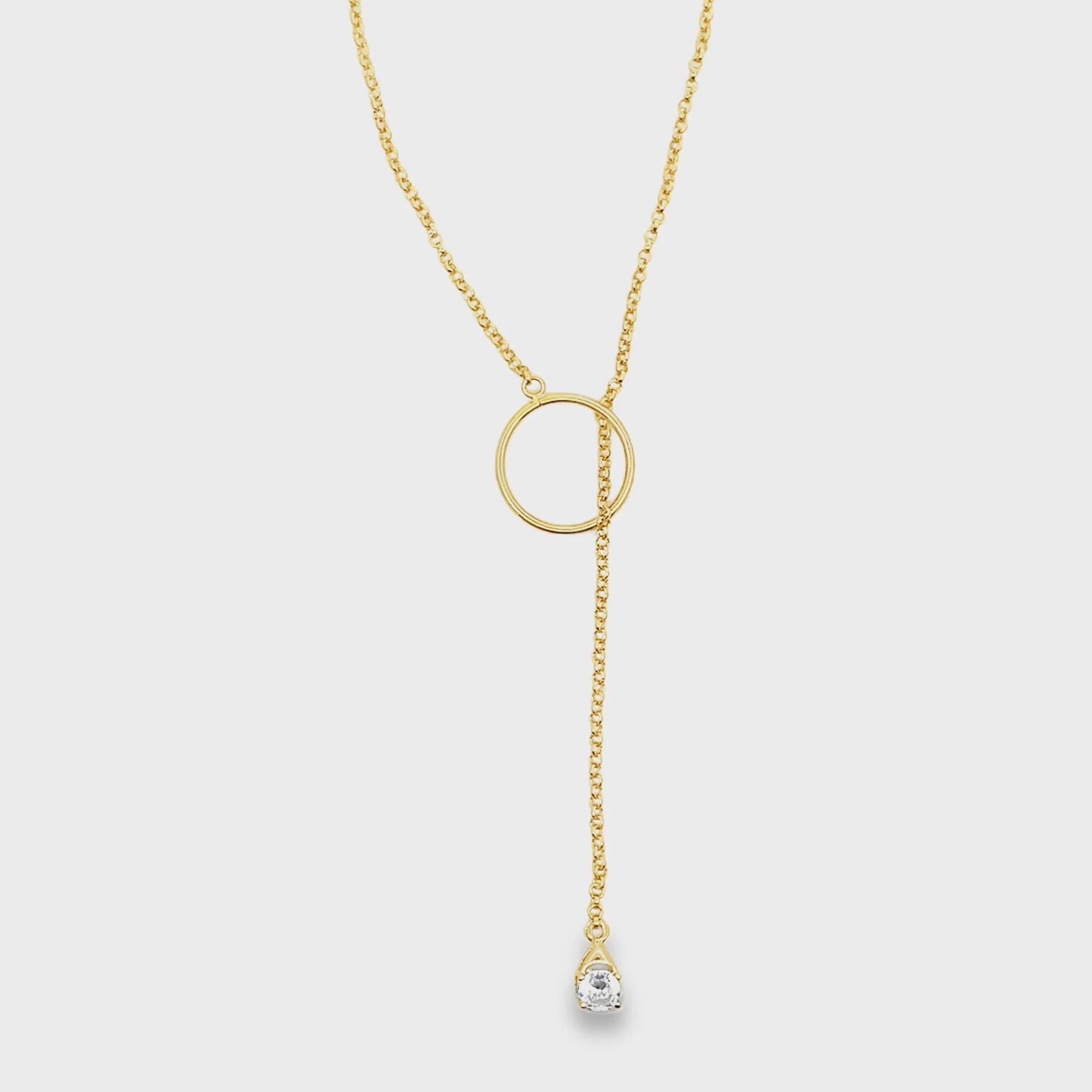 18K Gold Filled Pear CZ Dangle Lariat Chain Necklace, Waterproof Tarnish Resistant Everyday Jewelry