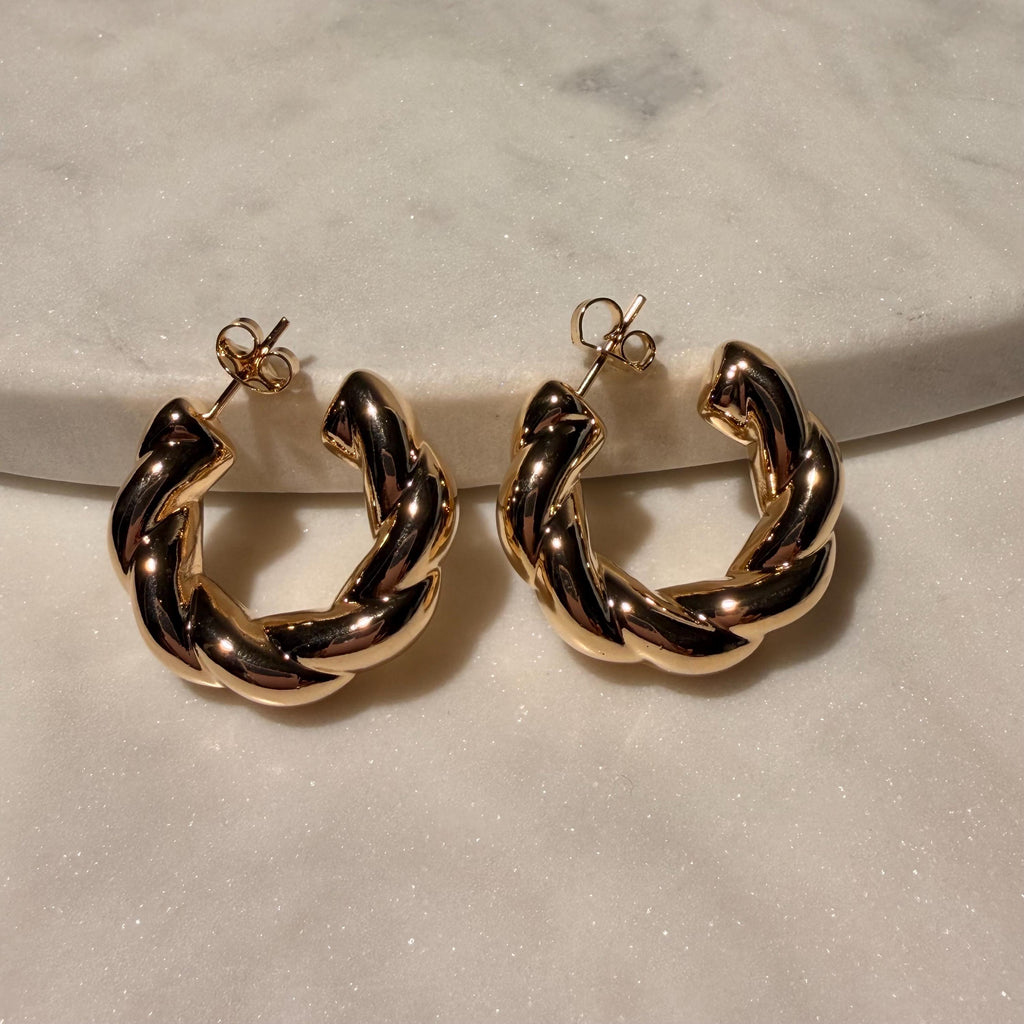 18K Gold Filled Chunky 8.9MM, Everyday Jewelry, Waterproof Tarnish Resistant Twist Hoop Earrings