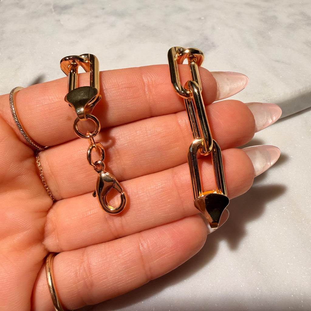 18K Gold Filled Paper Clip Link Bracelet, Waterproof Tarnish Resistant 8.9MM Chunky Chain
