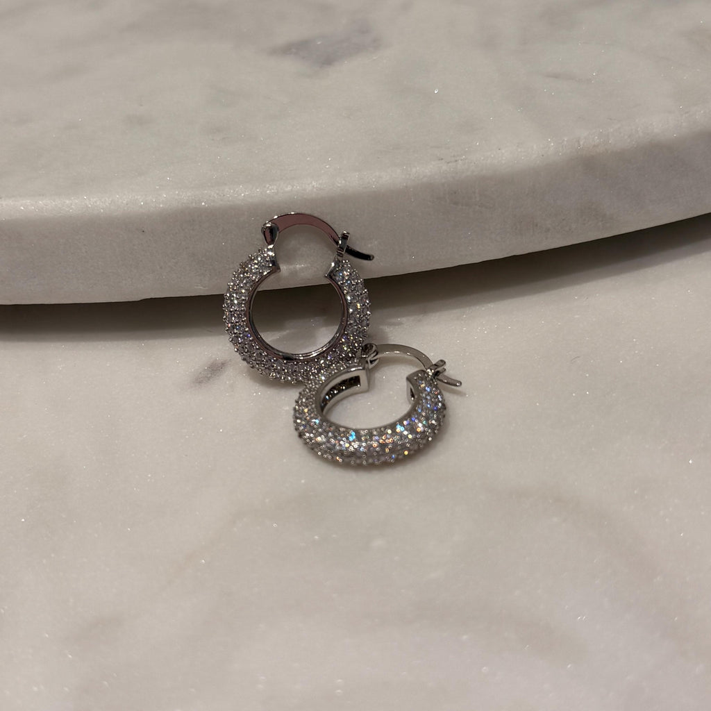 18K Gold Filled Rhodium CZ Sparkly Everyday Jewelry, Waterproof Tarnish Resistant Hoop Earrings