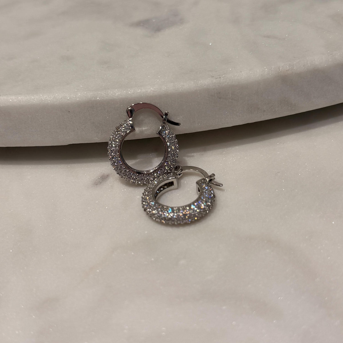 18K Gold Filled Rhodium CZ Sparkly Everyday Jewelry, Waterproof Tarnish Resistant Hoop Earrings