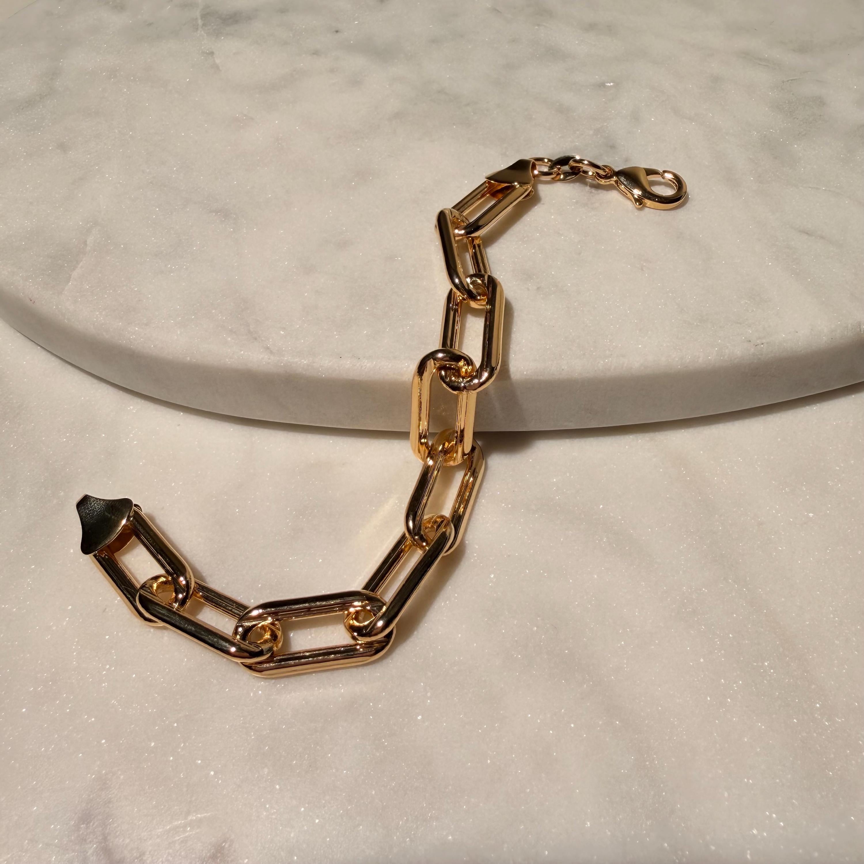 18K Gold Filled Paper Clip Link Bracelet, Waterproof Tarnish Resistant 8.9MM Chunky Chain