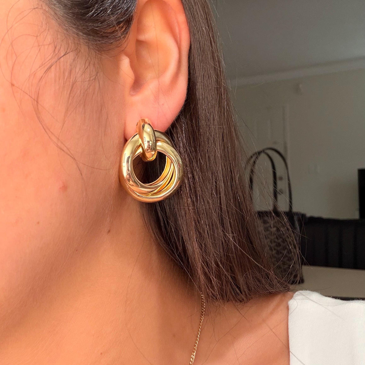 18K Gold Filled Chunky , Everyday Jewelry, Fancy Big Waterproof Tarnish Resistant Stud Earrings Large