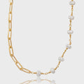 18K Gold Filled Paper Clip Pearl  Necklace, Waterproof Tarnish Resistant Everyday Jewelry 16-18" Inches