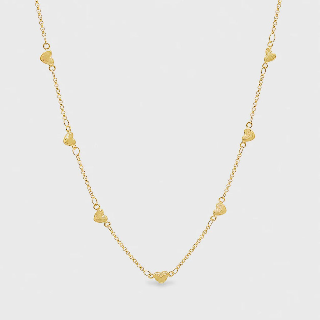 18K Gold Filled Heart Station Necklace, Waterproof Tarnish Resistant Everyday Jewelry 16+2" Inches
