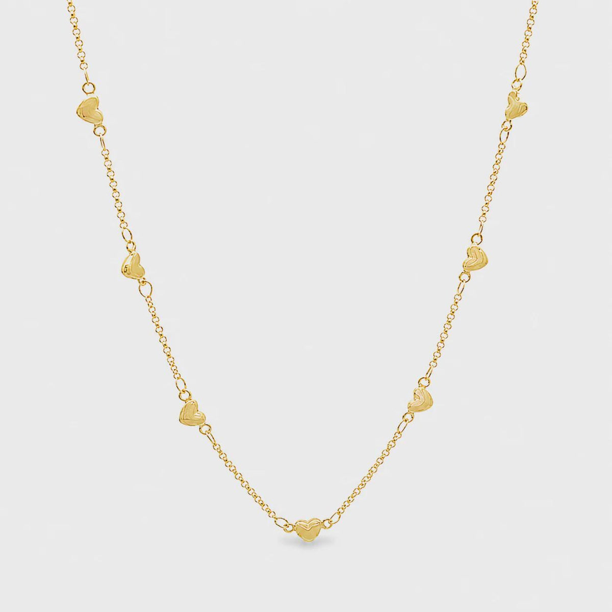 18K Gold Filled Heart Station Necklace, Waterproof Tarnish Resistant Everyday Jewelry 16+2" Inches