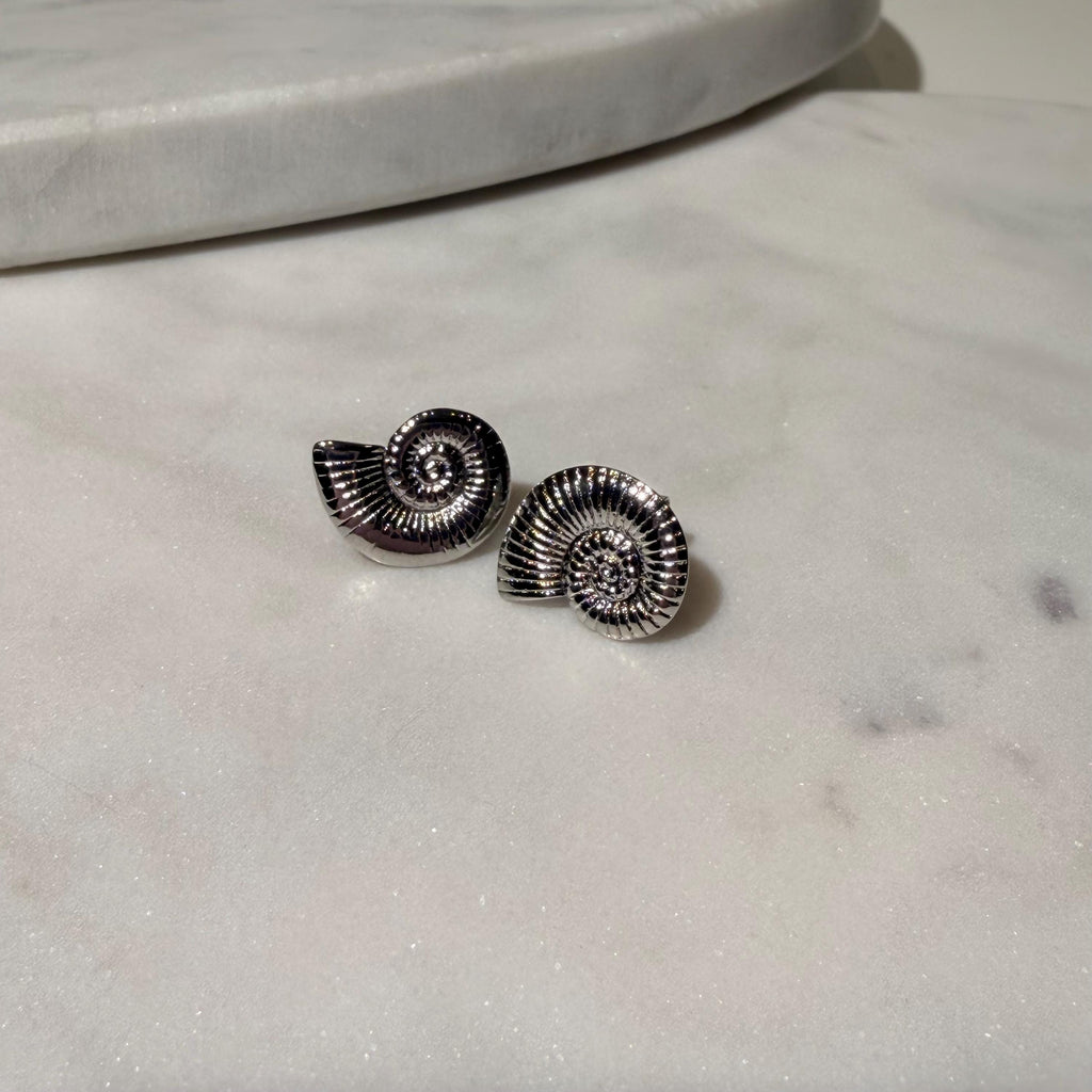 18K Gold Filled Ammonite Shell Stud Earrings, Waterproof Tarnish Resistant