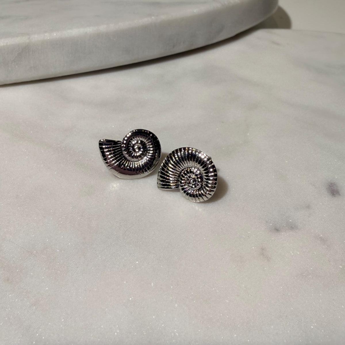 18K Gold Filled Ammonite Shell Stud Earrings, Waterproof Tarnish Resistant