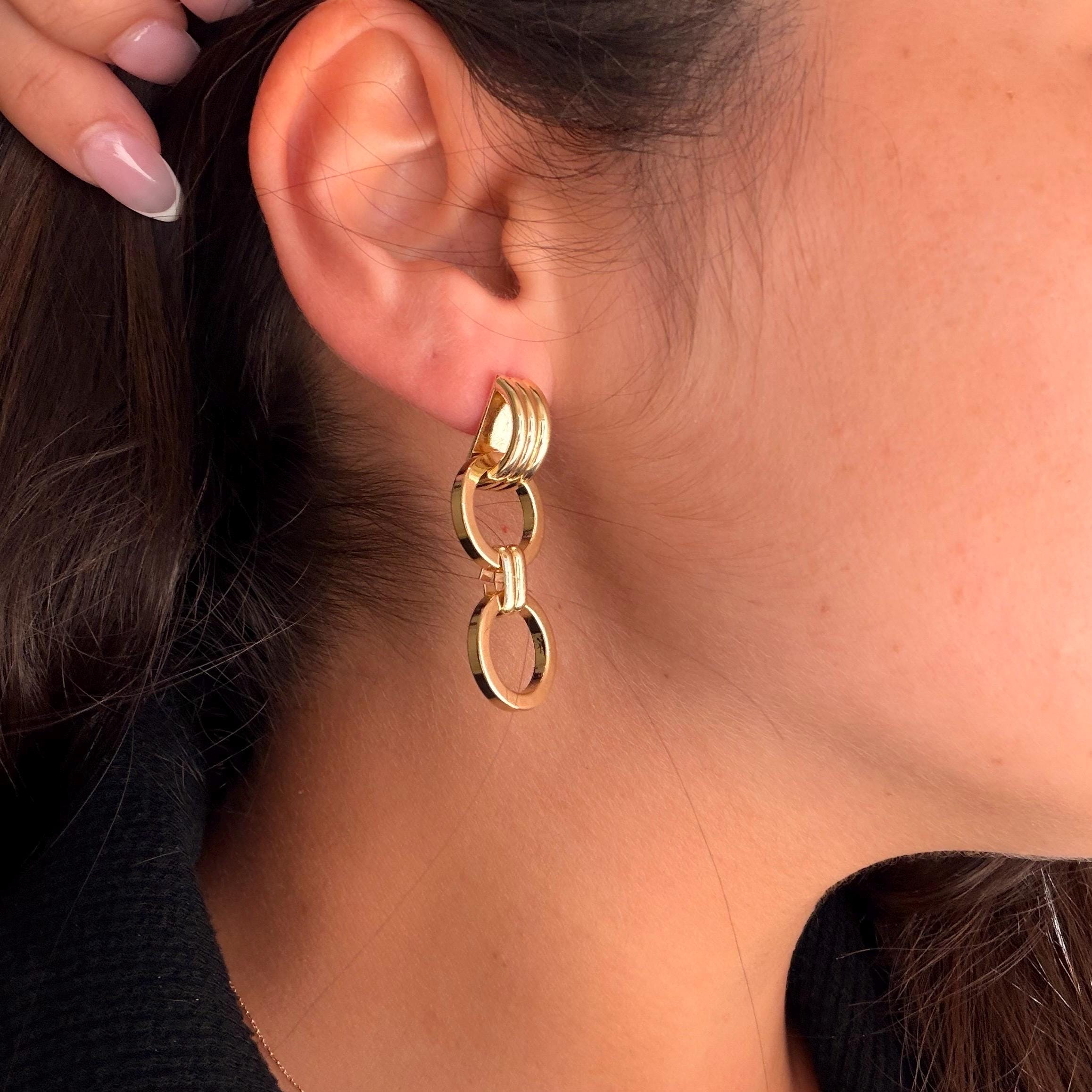 18K Gold Filled 15MM Chunky Designed Circle Link Earrings, Waterproof Tarnish Resistant