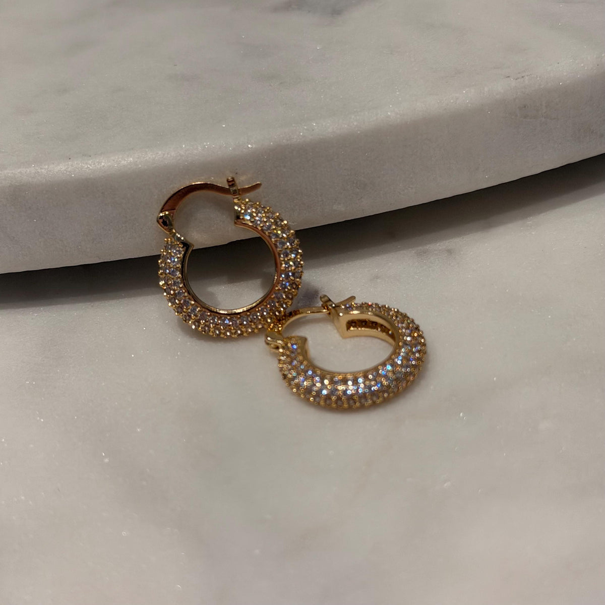 18K Gold Filled CZ Sparkly Everyday Jewelry, Waterproof Tarnish Resistant Hoop Earrings