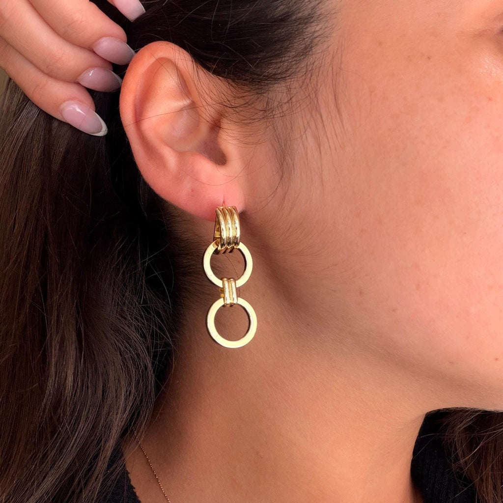 18K Gold Filled 15MM Chunky Designed Circle Link Earrings, Waterproof Tarnish Resistant