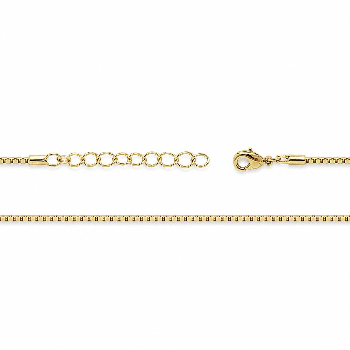 18K Gold Filled 1.5MM Box Chain Necklace, Waterproof Tarnish Resistant Everyday Jewelry 16”