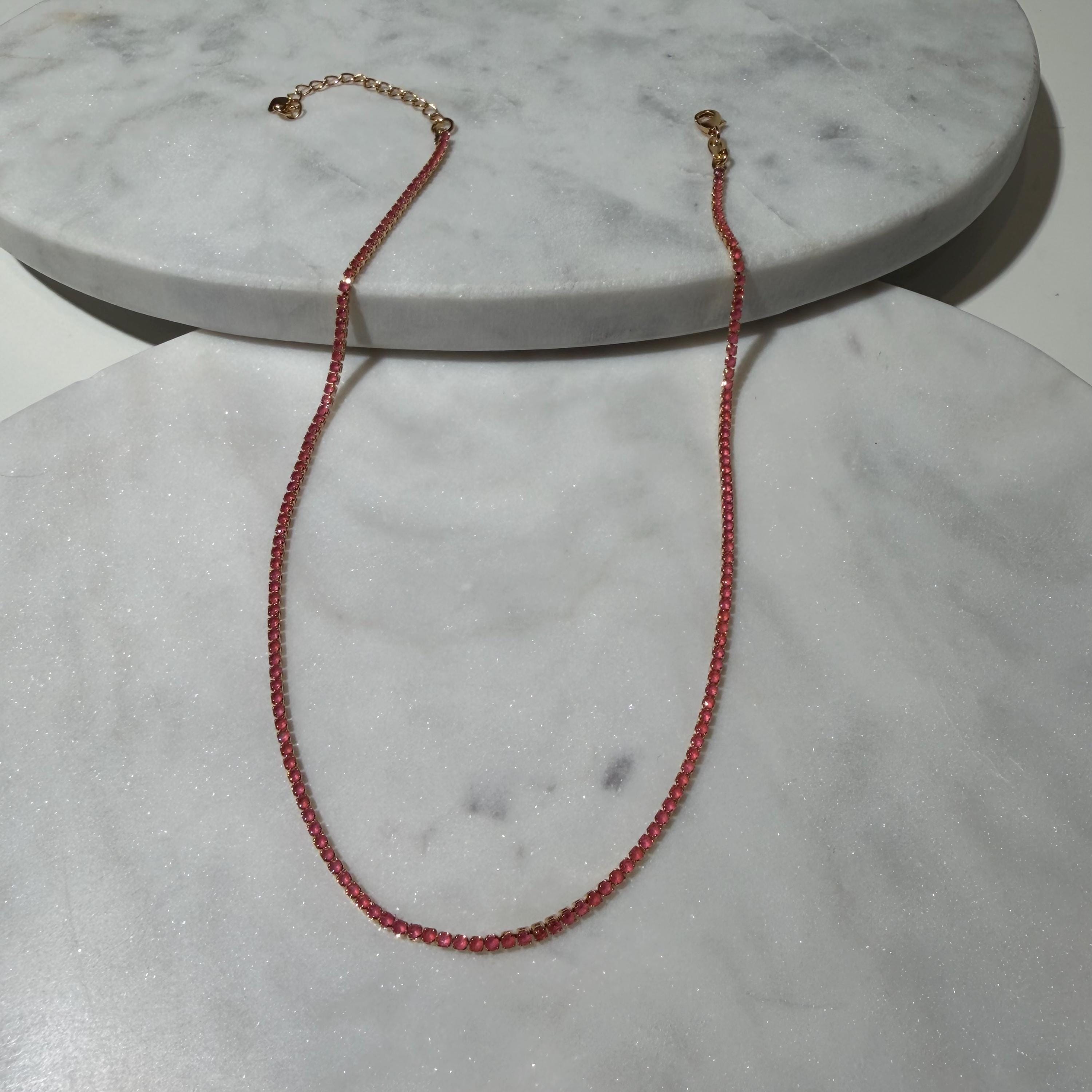 Pink Cubic Zirconia Tennis Necklace, 18K Gold Filled, Minimalist Everyday Jewelry