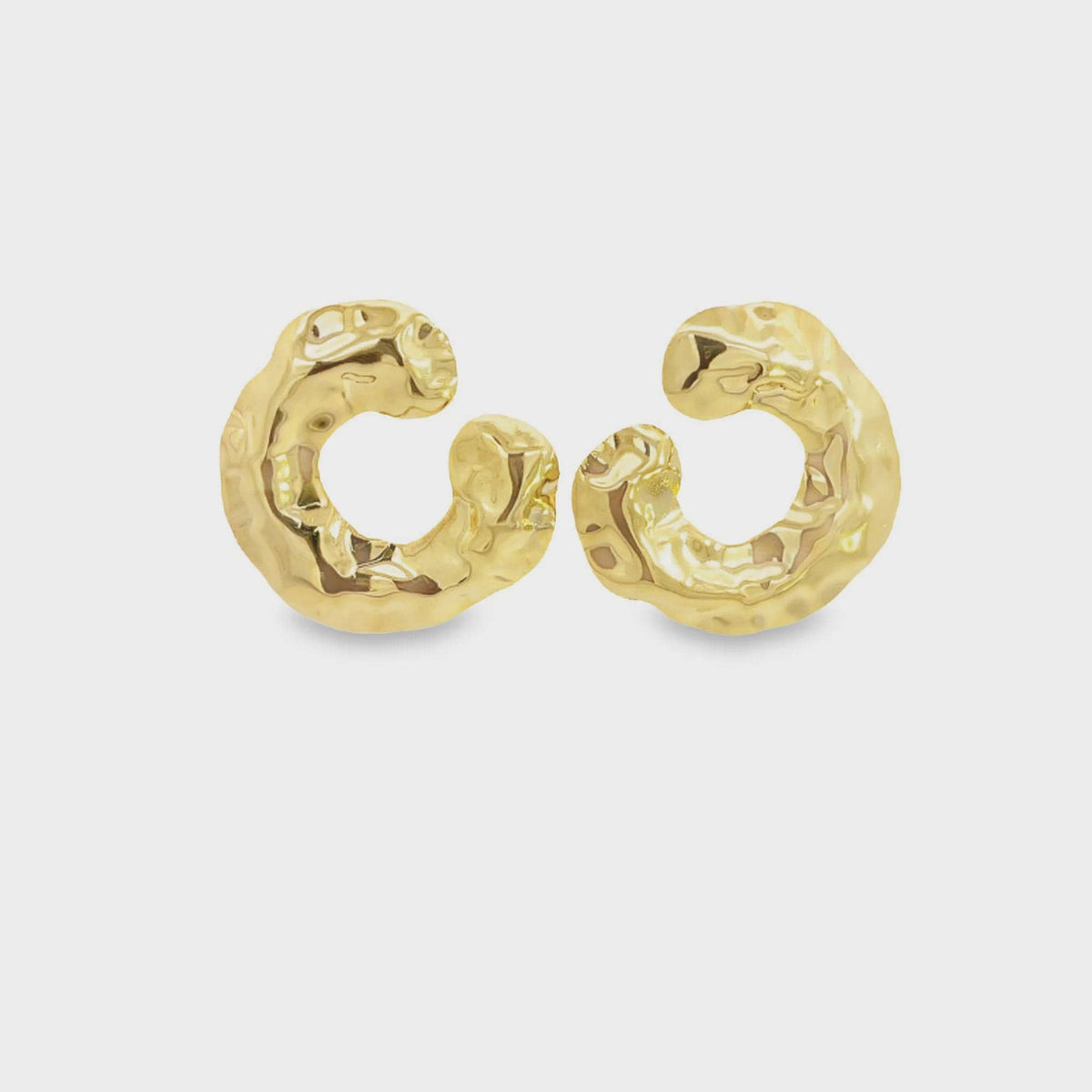 18K Gold Filled Chunky Wavy Crumbled Textured Round Fancy Waterproof Tarnish Resistant Stud Earrings Small