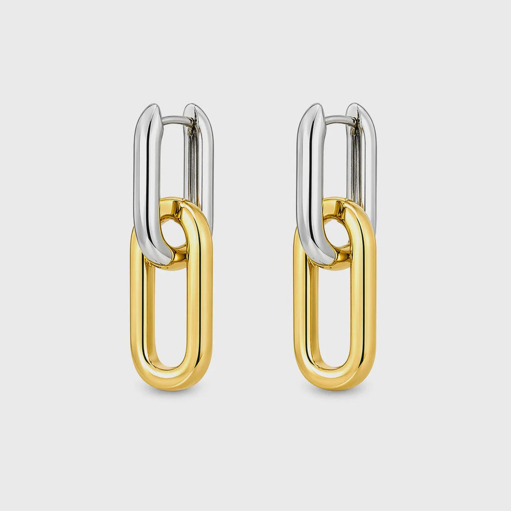 18K Gold Filled Chunky , Everyday Jewelry, Two-Tone Paperclip Link Earrings Waterproof Tarnish Resistant