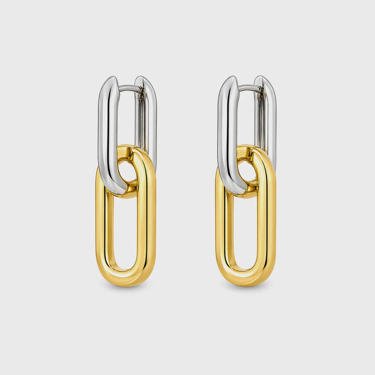 18K Gold Filled Chunky , Everyday Jewelry, Two-Tone Paperclip Link Earrings Waterproof Tarnish Resistant