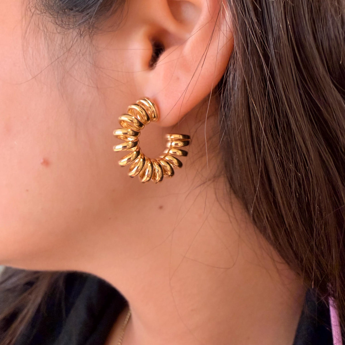 18K Gold Filled Chunky Swirl Everyday Jewelry, Waterproof Tarnish Resistant Hoop Earrings