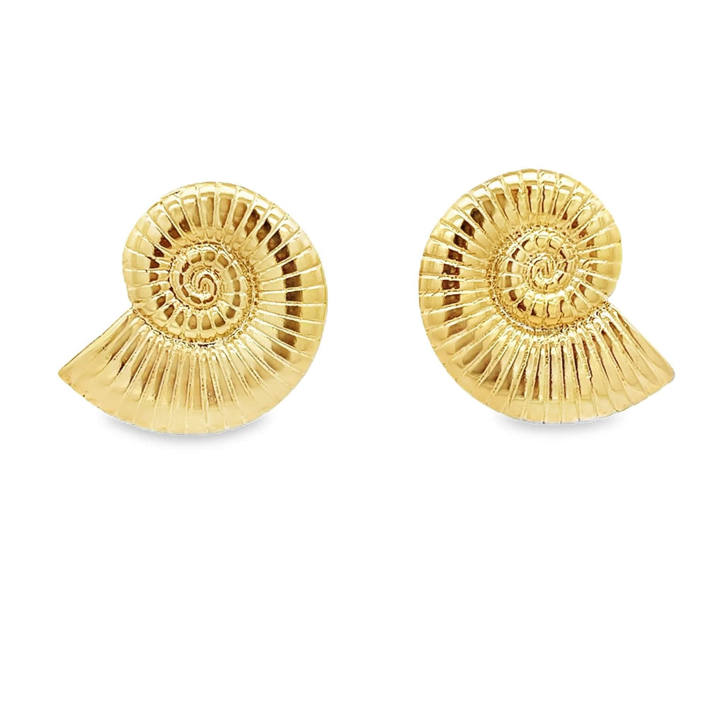 18K Gold Filled Ammonite Shell Stud Earrings, Waterproof Tarnish Resistant