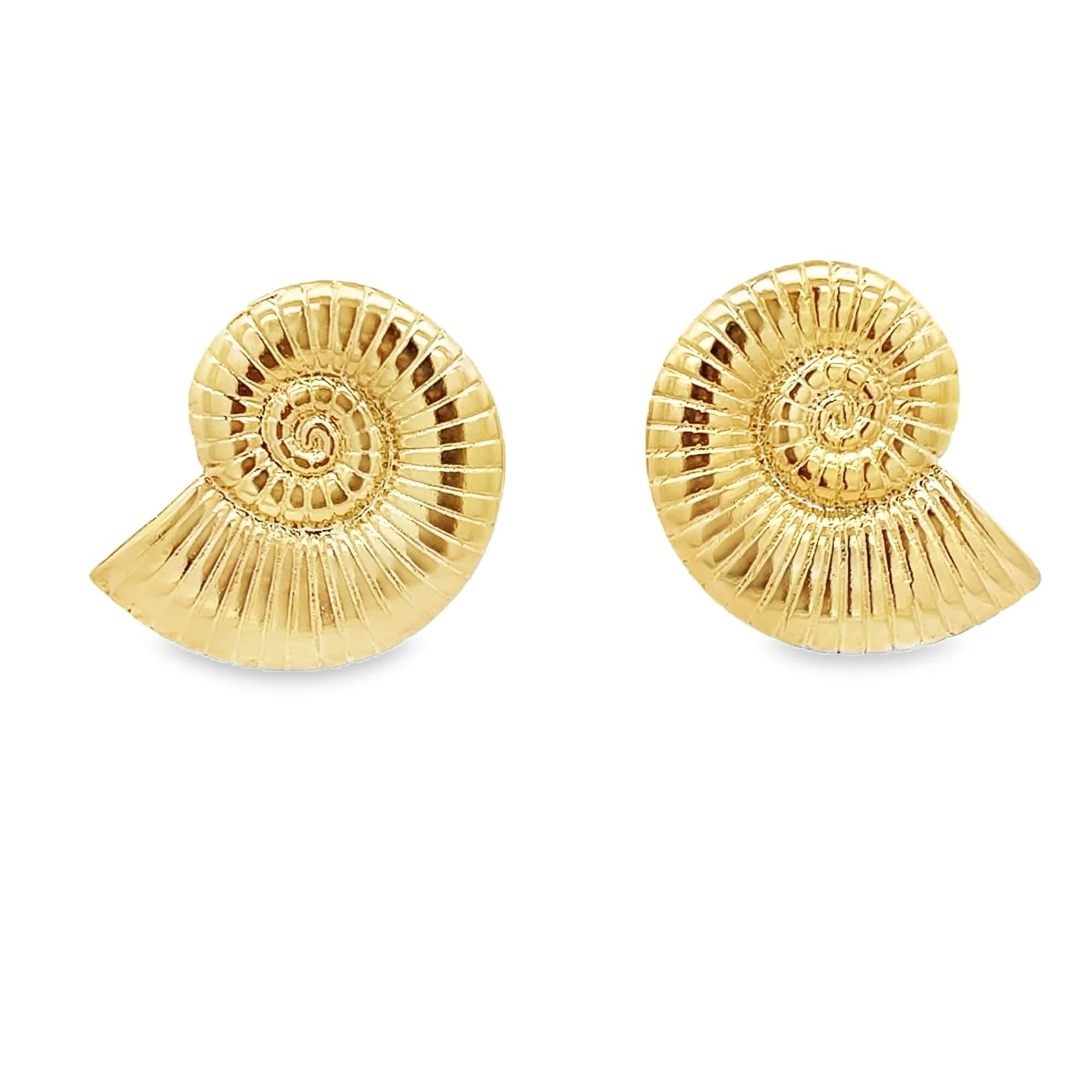 18K Gold Filled Ammonite Shell Stud Earrings, Waterproof Tarnish Resistant