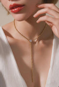 18K Gold Filled CZ Dangle Lariat Chain Necklace, Waterproof Tarnish Resistant Everyday Jewelry 16" Inches