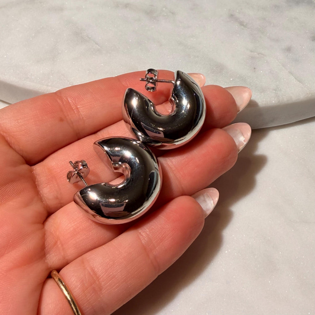 18K Gold Filled Chunky 9.6MM, Rhodium Everyday Jewelry, Waterproof Tarnish Resistant Hoop Earrings
