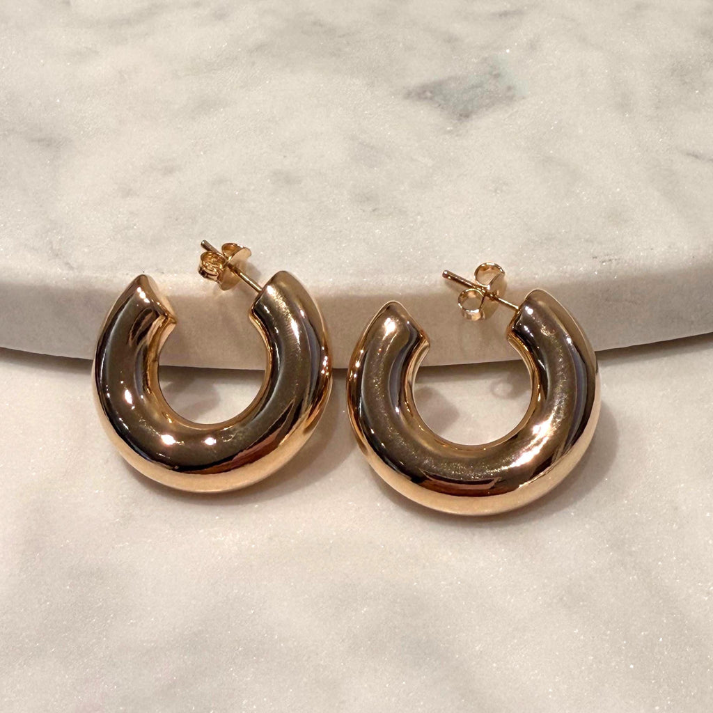 18K Gold Filled Chunky 7.6MM, Everyday Jewelry, Waterproof Tarnish Resistant Hoop Earrings