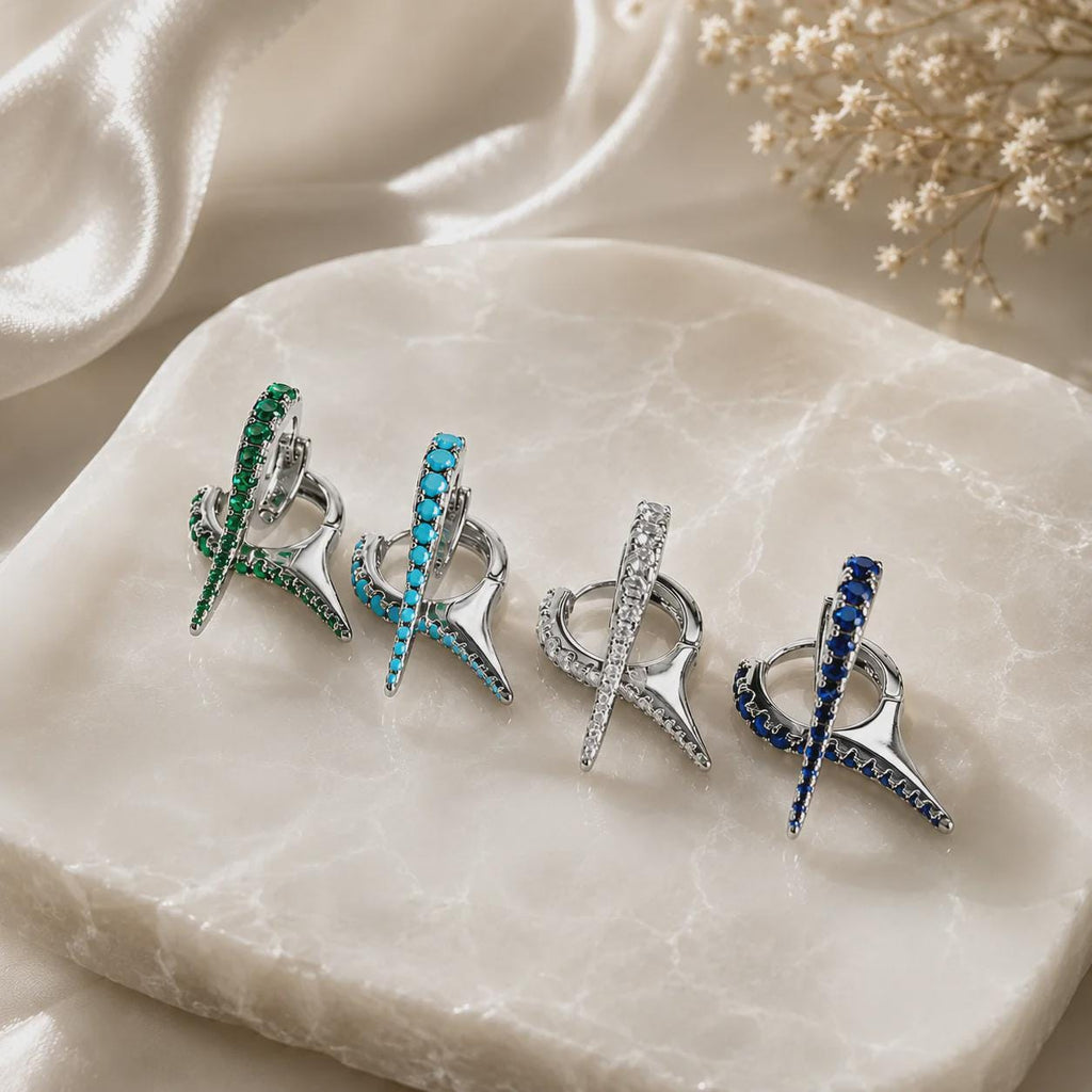 18K Gold Filled Colorful CZ Spike Earrings Huggies , Waterproof Tarnish Resistant