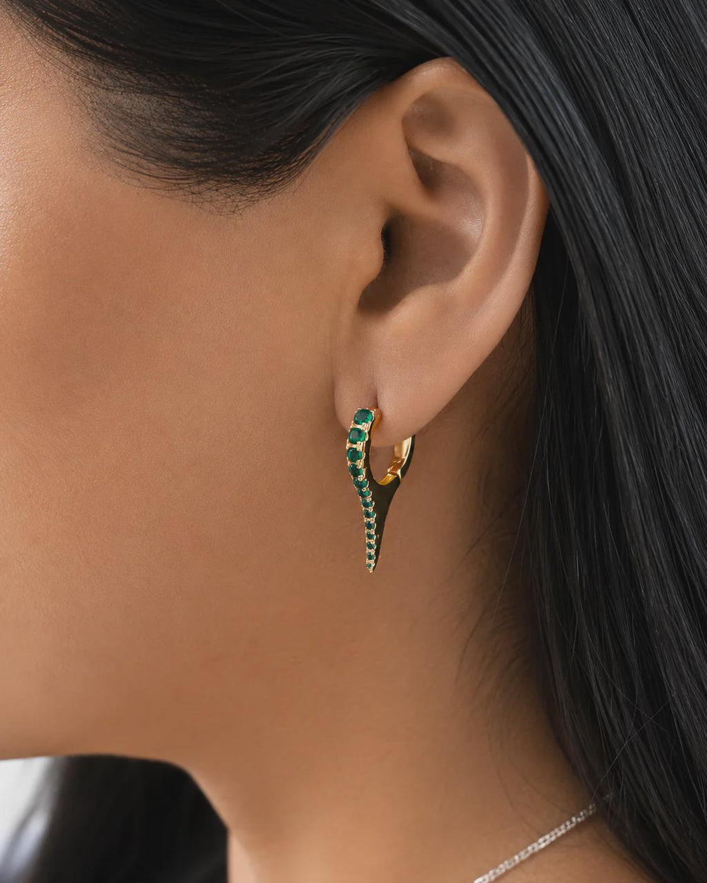 18K Gold Filled Colorful CZ Spike Earrings Huggies , Waterproof Tarnish Resistant