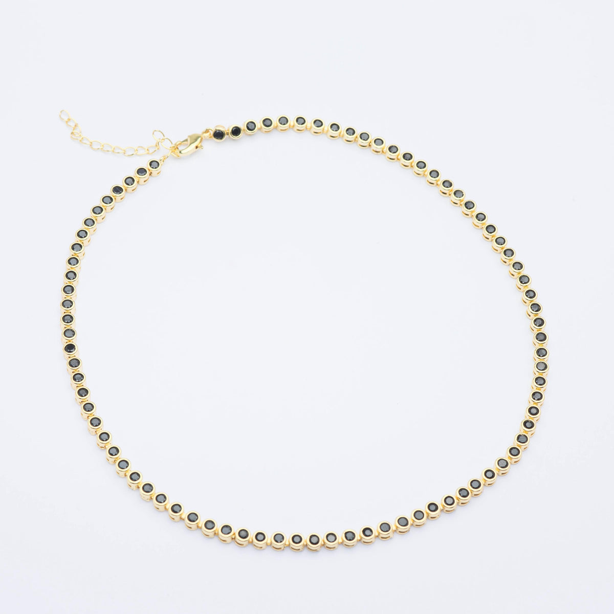 Bezeled Tennis Gold Chain Necklace with Clear Crystals , 18K Brazilian Gold Filled Yellow 16-18"