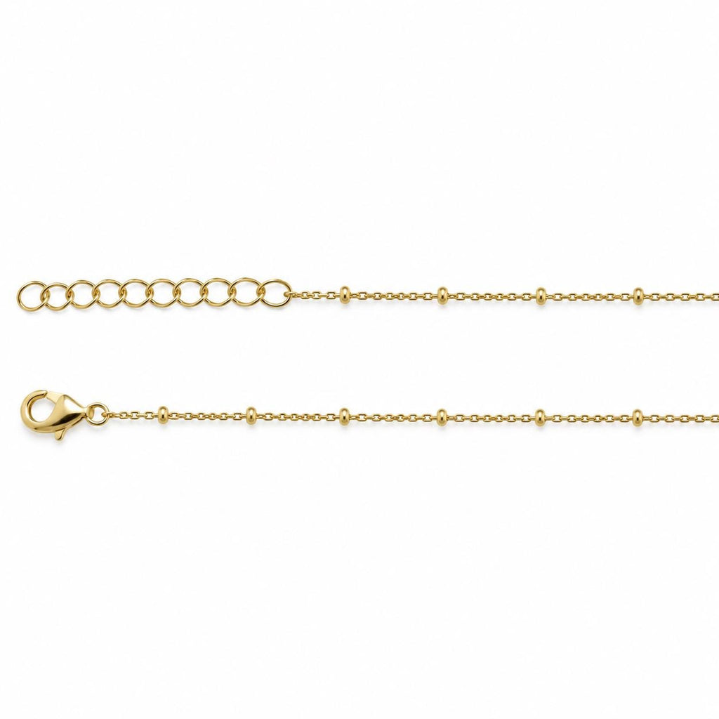 18K Gold Filled Ball Station Chain Necklace, Waterproof Tarnish Resistant Everyday Jewelry 16”