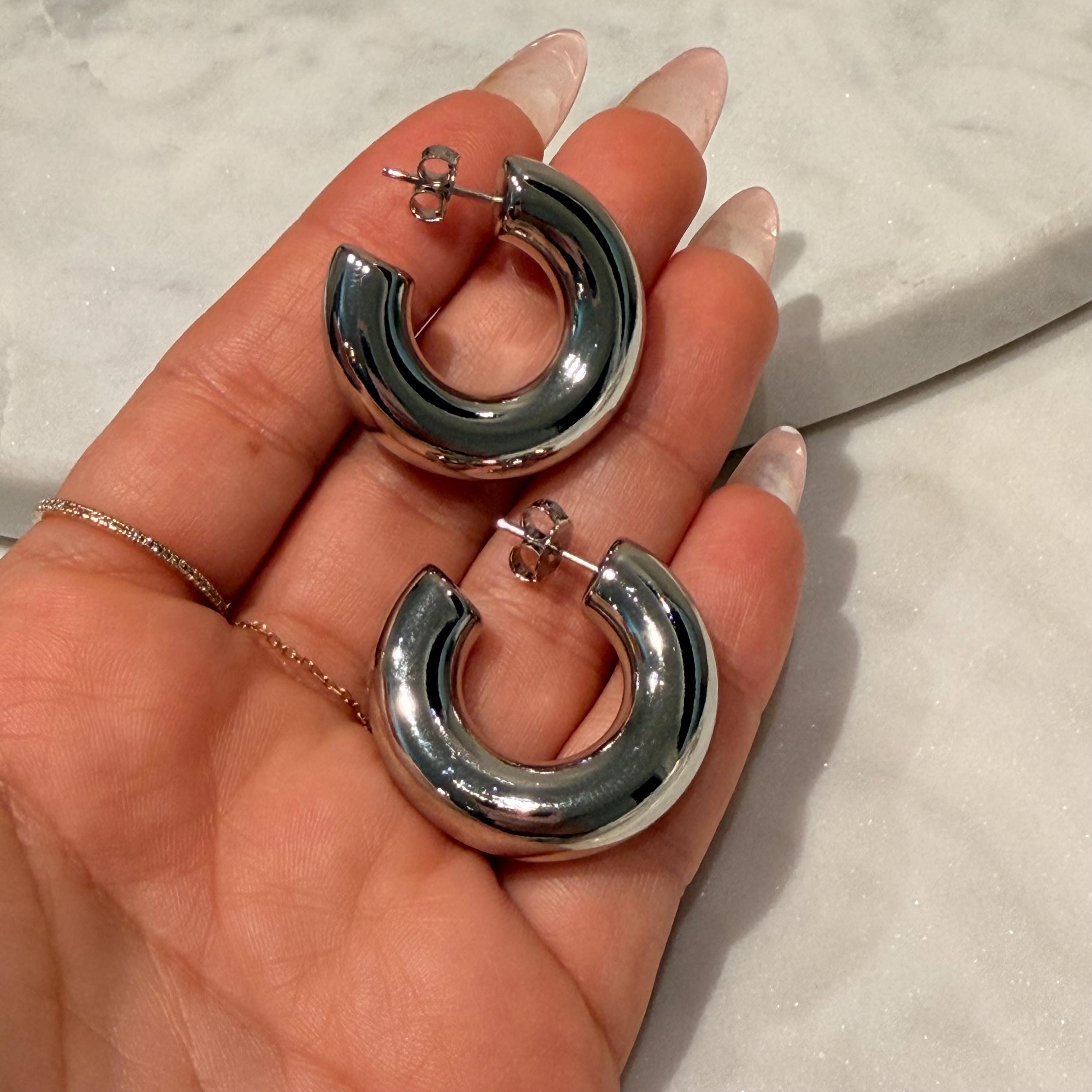 18K Gold Filled Chunky 7.6MM, Everyday Jewelry, Waterproof Tarnish Resistant Hoop Earrings