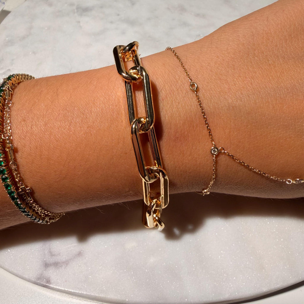 18K Gold Filled Paper Clip Link Bracelet, Waterproof Tarnish Resistant 8.9MM Chunky Chain