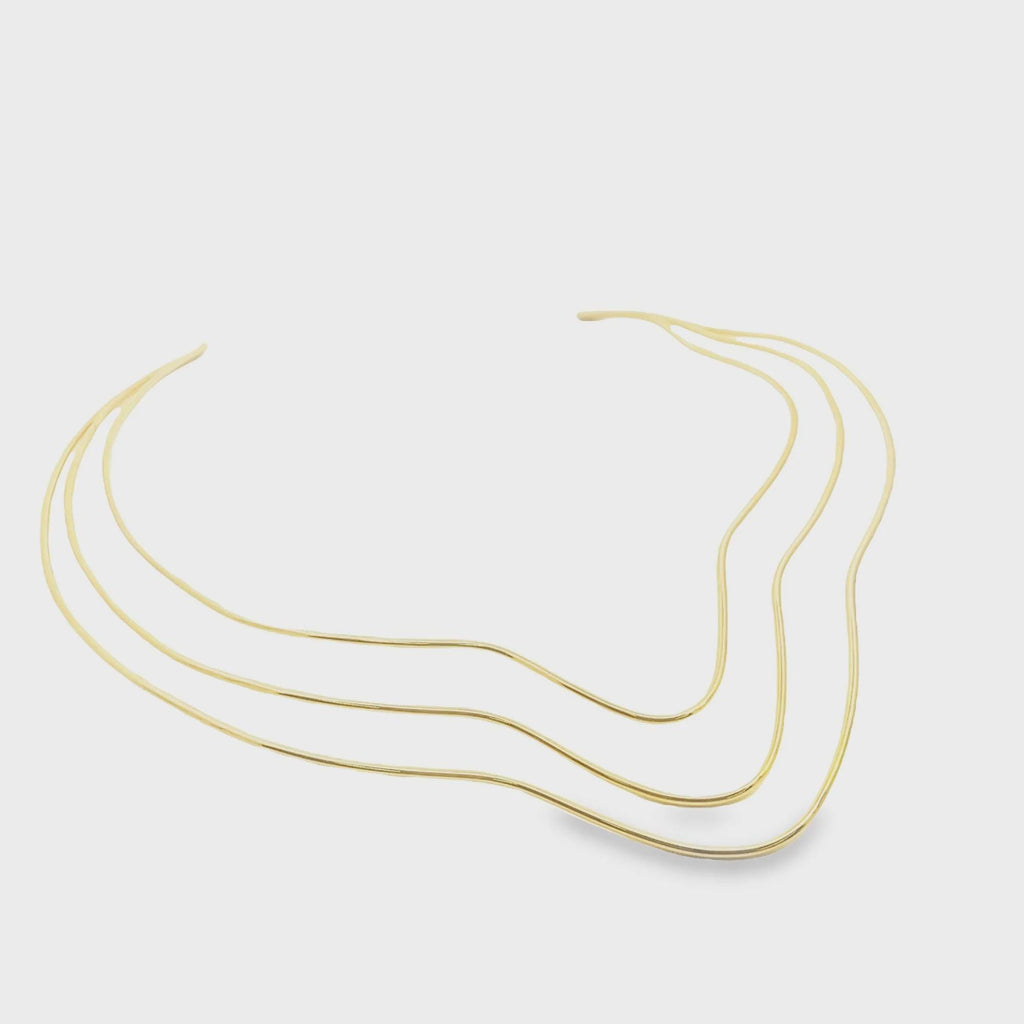 18K Gold Filled Triple Layer Wavy Choker Necklace, Waterproof Tarnish Resistant Everyday Jewelry